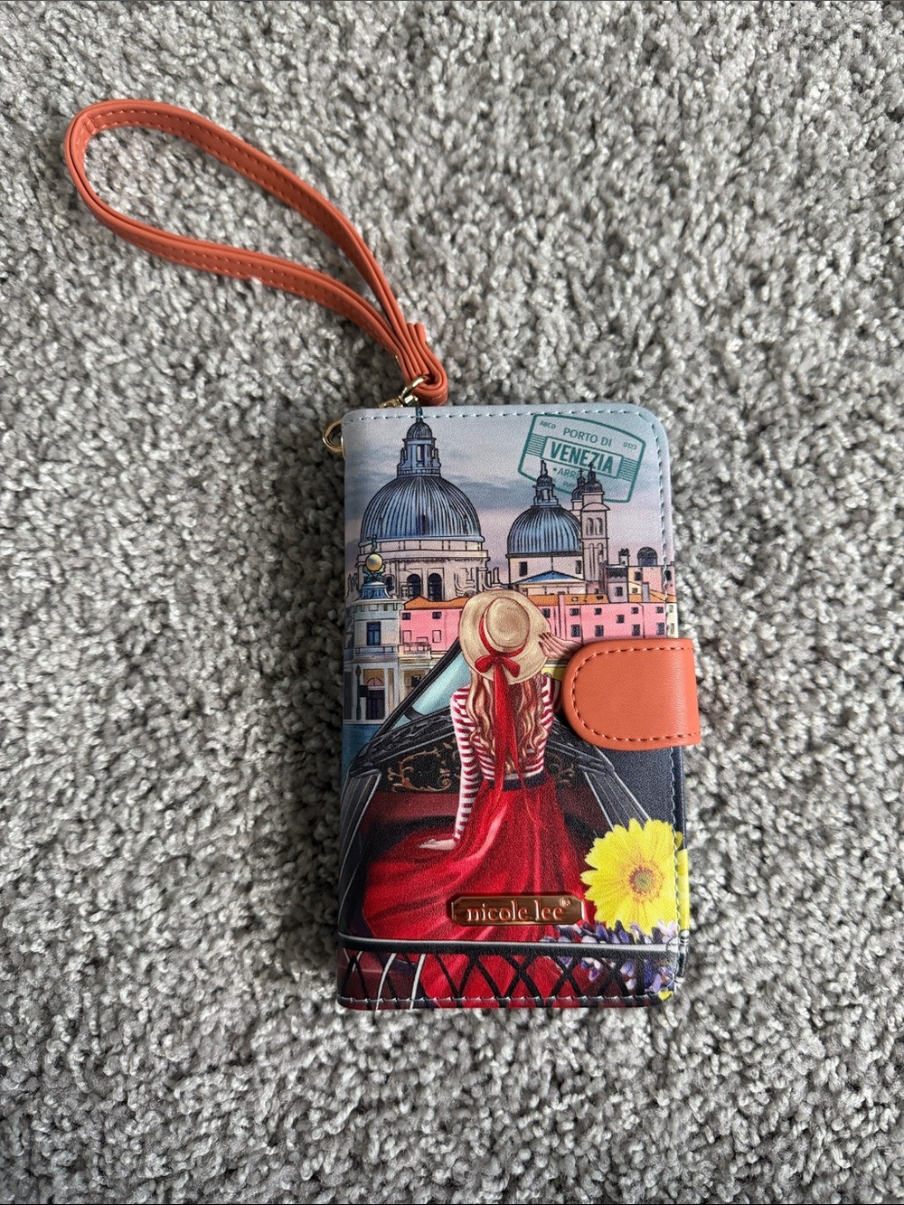 Nicole Lee Red & Orange Venice Scene Wristlet